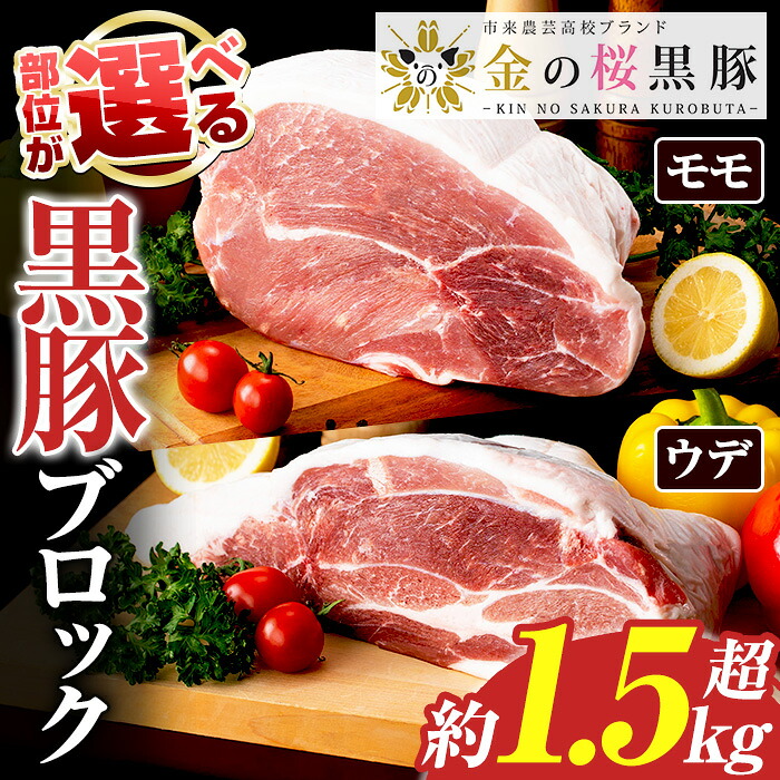 【ふるさと納税】<部位が選べる!>金の桜黒豚ブロック(モモ/ウデ・約1.5kg超) 国産 鹿児島県産 黒豚 豚肉 ブロック ブロック肉 モモ ウデ モモ肉 ウデ肉 お肉 BBQ キャンプ 焼肉 野菜炒め 冷しゃぶ 肉じゃが 生姜焼き【エーエフ企画】|鹿児島県いちき串木野市