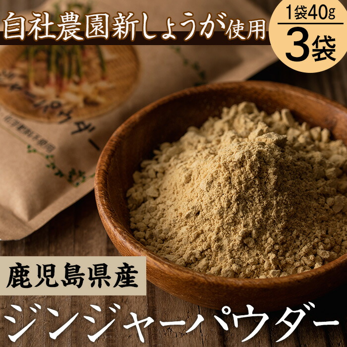 【ふるさと納税】鹿児島県産ジンジャーパウダー(40g×3)自社農園の新生姜のみ使用！国産 鹿児島県産 いちき串木野産 有機 オーガニック 生姜 ジンジャー パウダー 無添加 小分け 常温 6次化 六次化【安光農園】