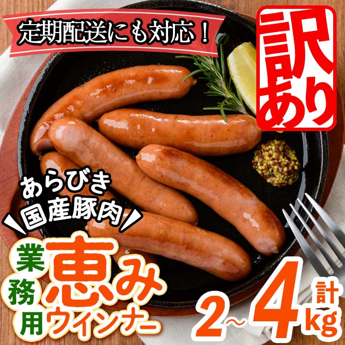 【ふるさと納税】【訳あり・業務用】国産 恵みウインナー (計2kg/1kg×2袋 or 計4kg/1kg×4袋)または(定期便 全3回：計6kg/1kg×2袋×3回) ウインナー ソーセージ 豚肉 あらびき 冷凍 訳あり 簡易包装 ランキング 人気【ナンチク】