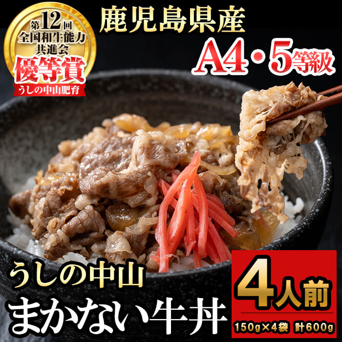 【ふるさと納税】CHUZANのまかない牛丼4人前 計600g(150g×4袋) 黒毛和牛 牛肉 牛 丼ぶり 肉 簡単調理 黒毛和牛 おかず 冷凍 煮込み鹿児島県産 鹿児島産【nixy CHUZAN】 a1-134 8,470円