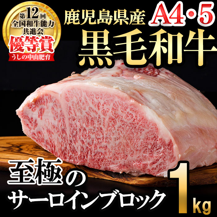 【ふるさと納税】【数量限定】A4・5等級 鹿児島県産黒毛和牛うしの中山サーロインブロック1kg 黒毛和牛 和牛 ステーキ サーロイン ブロック 肉 牛肉 国産 九州産 鹿児島県産 赤身 焼肉 日本一 ランキング 人気 A4 A5【nixy CHUZAN】h5-001