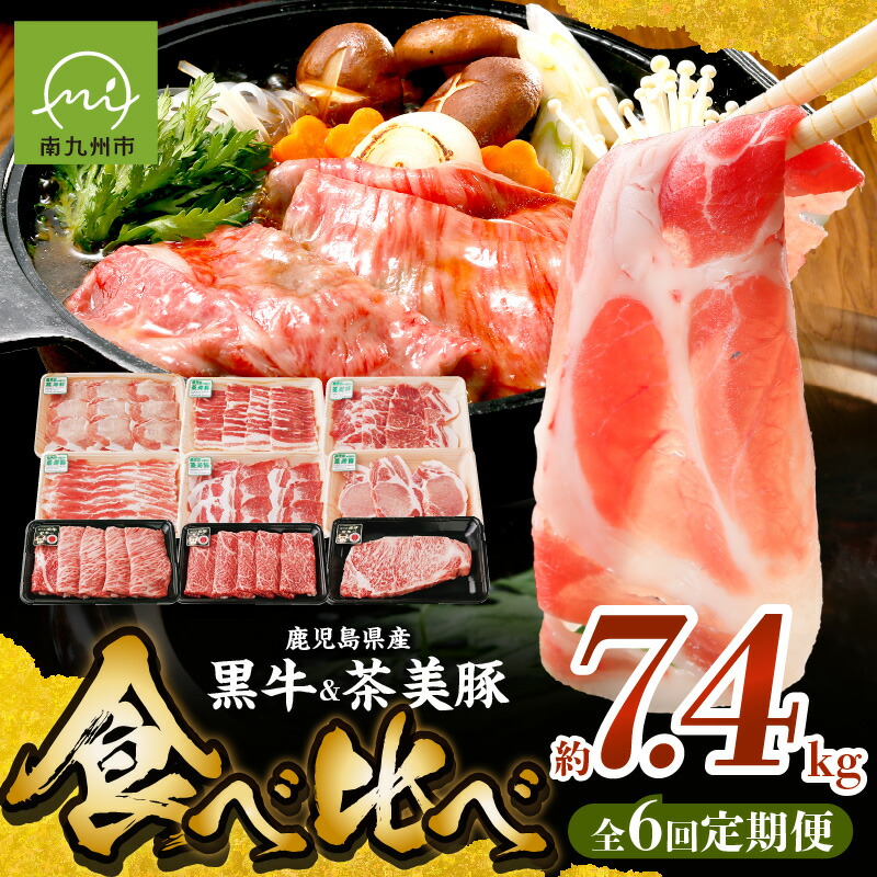 【ふるさと納税】定期便 全6回 鹿児島黒牛 茶美豚 食べ比べ お肉 牛肉 豚肉 5等級 きめ細やかな肉質 バランスの良い霜降り まろやか コク うまみ バラ カタロース サーロインステーキ ロース ウデ 冷凍 お取り寄せ 鹿児島県 南九州市 送料無料