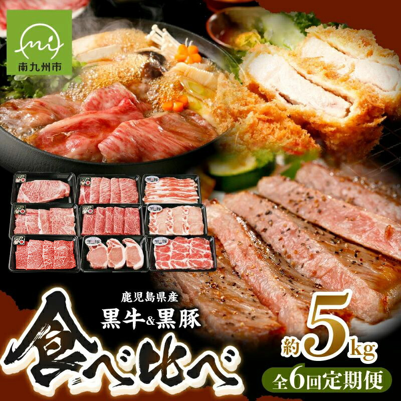 【ふるさと納税】定期便  全6回 鹿児島黒牛 黒豚 食べ比べ お肉 牛肉 豚肉 バラ カタロース サーロインステーキ ロース ウデ 冷凍 お取り寄せ 鹿児島県 南九州市 送料無料