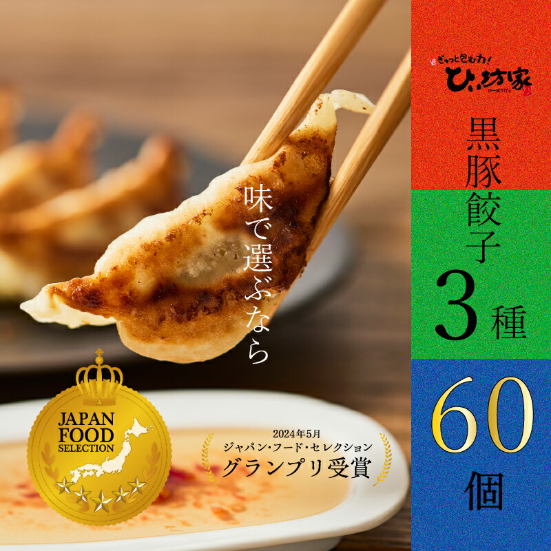 【ふるさと納税】高評価★4.67 ジャパン・フード・セレクション グランプリ受賞 餃子 黒豚餃子 20個 × 3種 計 60個 タレ付き 黒豚 かごしま黒豚 もっちり パリッと食感 しそ餃子 水餃子 食材 おつまみ おかず 焼き餃子 専門店 ひぃ坊家 お取り寄せ 送料無料 南九州市