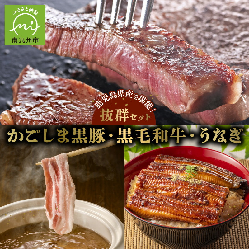 【ふるさと納税】かごしま黒豚しゃぶしゃぶ用2パック・黒毛和牛サーロイン2枚・ウナギ1尾の抜群セット