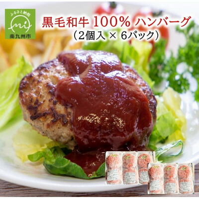 【ふるさと納税】黒毛和牛100%ハンバーグ(2個入&times;6パック)_ 黒毛和牛 ハンバーグ 牛肉惣菜 冷凍 小分け パック 焼くだけ おかず 美味しい 人気 おすすめ【配送不可地域：離島】【1718866】｜鹿児島県南九州市
