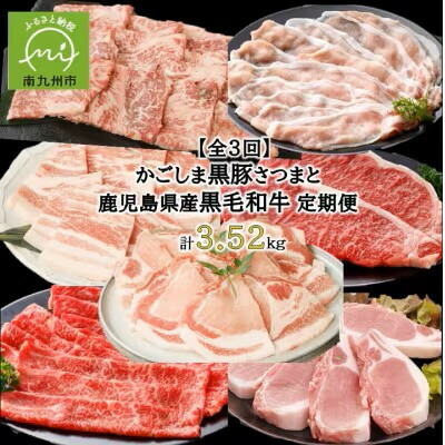 【ふるさと納税】【毎月定期便】かごしま黒豚さつまと鹿児島県産黒毛和牛 計3.52kg(南九州市)全3回【配送不可地域：離島】【4082327】 66,000円