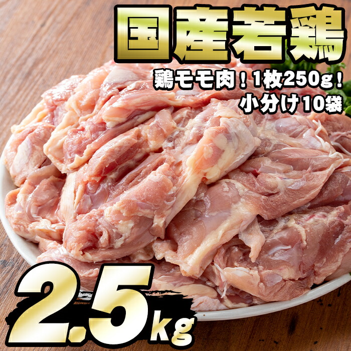 【ふるさと納税】国産若鶏のモモ肉(計2.5kg・鶏モモ肉1枚×10P) 鶏肉 鳥肉 もも肉 むね肉 おかず 小分け 国産【エビス】【0124804a】