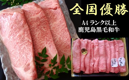 【ふるさと納税】No.5022-1　鹿児島県産 黒毛和牛 サーロインステーキ（A4等級）・牛肩ロース（A4等級） （しゃぶ・すき用）｜鹿児島県錦江町