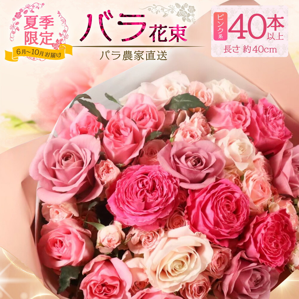 【ふるさと納税】【日付指定必須・ギフト対応可】 夏季限定 ばら農家直送！バラ花束40本以上お届け(ピンク系) TB-6│ローズ 新鮮 花 フラワー 花束 ばら 薔薇 バラ 誕生日 記念日 結婚祝い ギフト プレゼント お祝い 贈り物 贈答 鹿児島県 南大隅町 富田バラ園｜鹿児島県南大隅町 22,265円