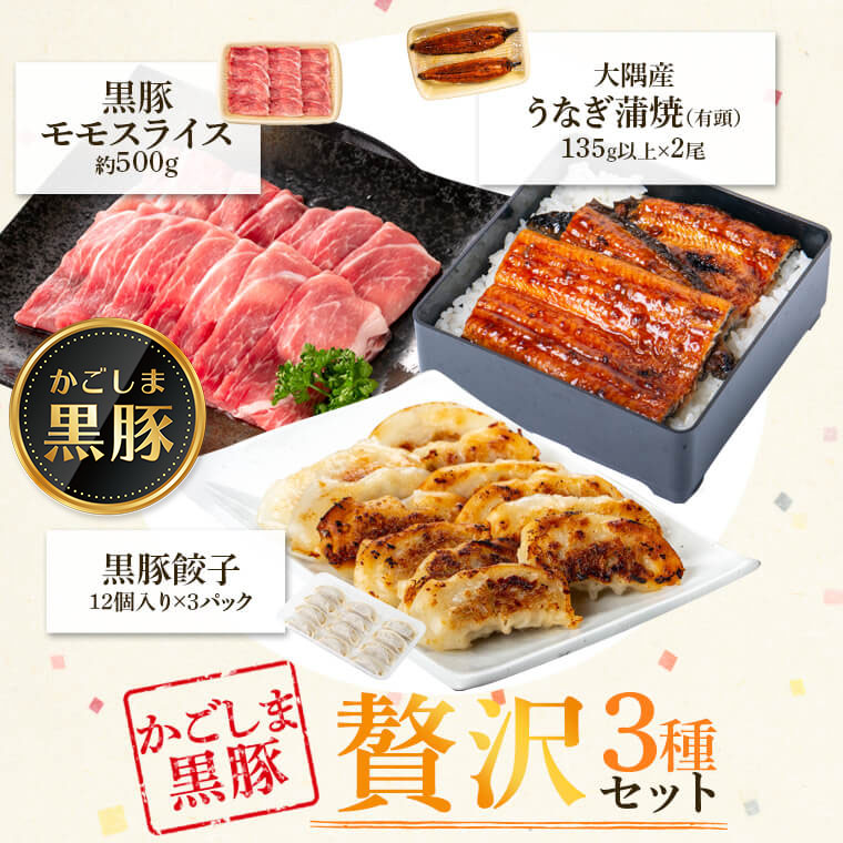 鹿児島県 大隅産 うなぎ2尾・黒豚モモスライス・黒豚餃子セット 送料 無料