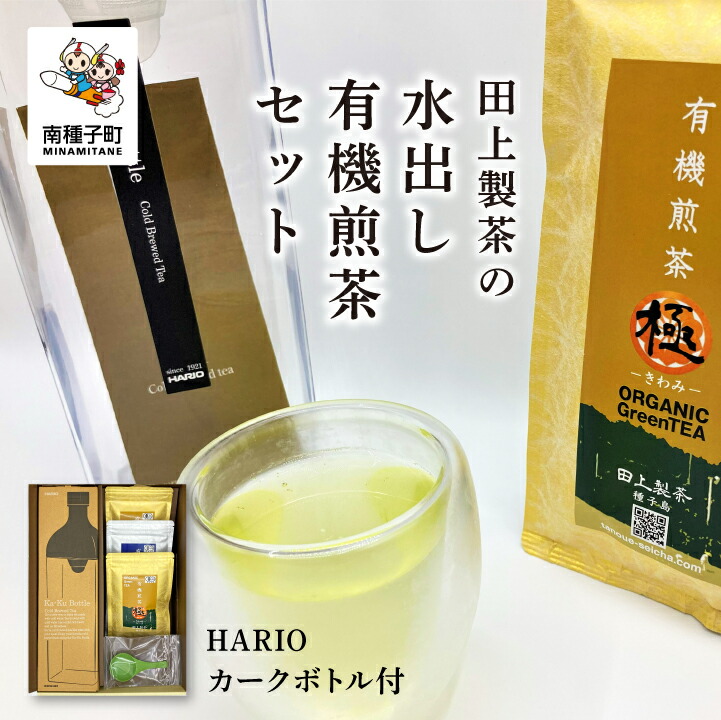 【ふるさと納税】《 簡単 水出し 》 有機煎茶セット HARIOカークボトル付 80g &times; 2本 40g &times; 1本 ボトル &times; 1本 セット 小分け お茶 茶葉 緑茶 煎茶 日本茶 国産 贈答 極 誉 オーガニック茶 お取り寄せ おすすめ ギフト 返礼品 南種子町 鹿児島 かごしま 【田上製茶】｜鹿児島県南種子町