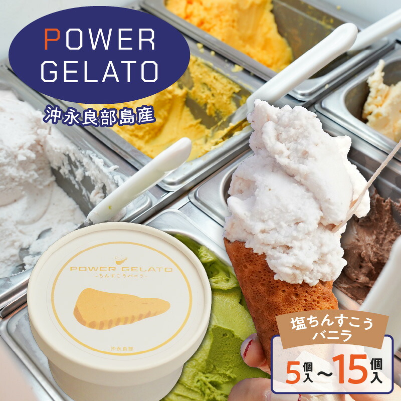 【ふるさと納税】＜選べる＞ POWER GELATO 沖永良部島産 塩ちんすこうバニラ 90ml 5個 ～ 15個 ジェラート アイス デザート 氷菓子 菓子 手作り 塩ちんすこう バニラ CAFE Typhoon ちんすこう パワージェラート 鹿児島 和泊町 おすすめ ランキング プレゼント ギフト