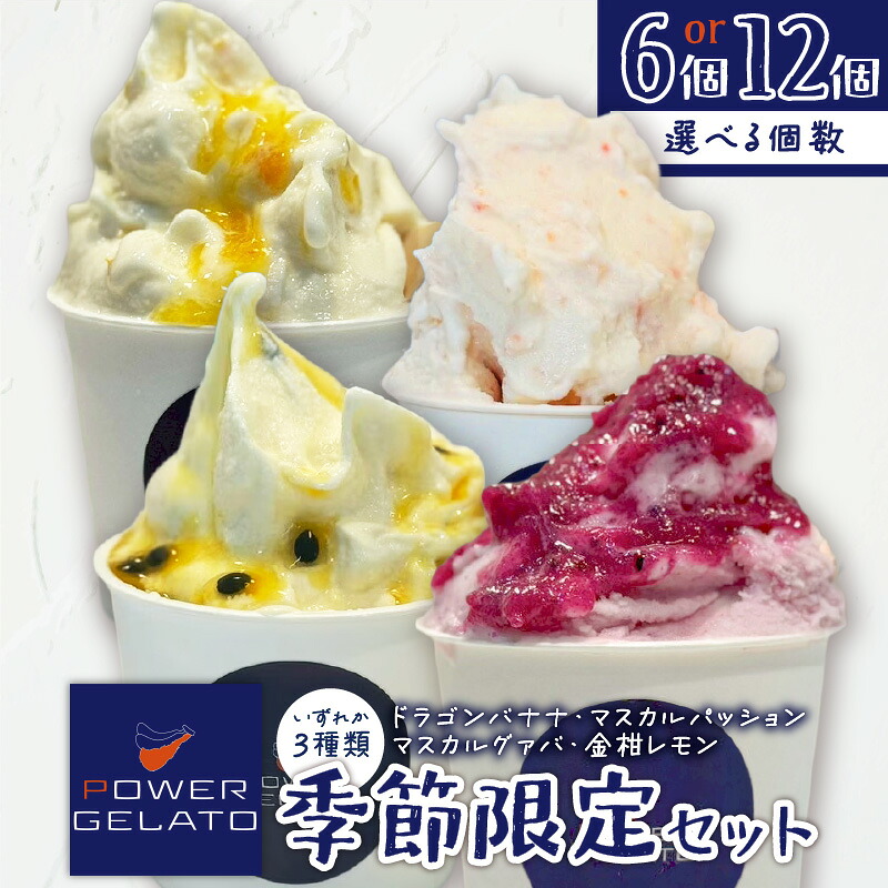 【ふるさと納税】<選べる容量> POWER GELATO 季節限定セット 6個入り or 12個入り ジェラート アイス お菓子 デザート スイーツ ドラゴンバナナ マスカルパッション マスカルグァバ 金柑レモン 手づくり 冷凍 おやつ 鹿児島 知名町 おすすめ ランキング プレゼント ギフト|鹿児島県知名町