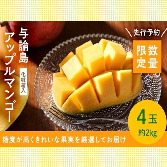 【ふるさと納税】【数量限定】鹿児島 与論島アップルマンゴー特A秀品大玉４個約2kg化粧箱入り【先行予約】 | 果物 アップルマンゴー アーウイン マンゴー フルーツ ご当地 グルメ 人気 おすすめ 送料無料 与論 与論島 ヨロン 鹿児島県 九州