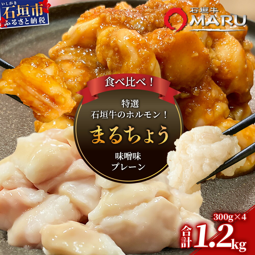 【ふるさと納税】 希少な特選石垣牛のホルモンをご家庭で！！マルチョウ300g&times;4パック 秘伝の味噌味とプレーンの食べ比べセット | 沖縄 石垣 和牛 石垣牛 希少 特選 肉 味噌 みそ 味付 ホルモン マルチョウ 冷凍 小分け | IM-19｜沖縄県石垣市