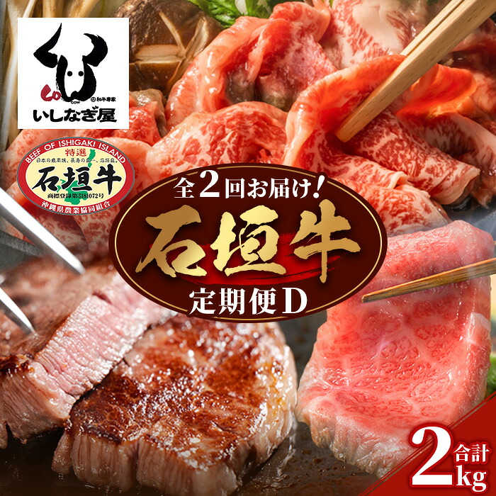 【ふるさと納税】【全2回 定期便D】 石垣牛 すきしゃぶ＆焼肉セット・ステーキ＆焼肉セット　計2kg（いしなぎ屋） ｜沖縄県 石垣島 石垣牛 国産 和牛 牛肉 牛 和牛 しゃぶしゃぶ すき焼き ステーキ 特選肉 送料無料 AB-32