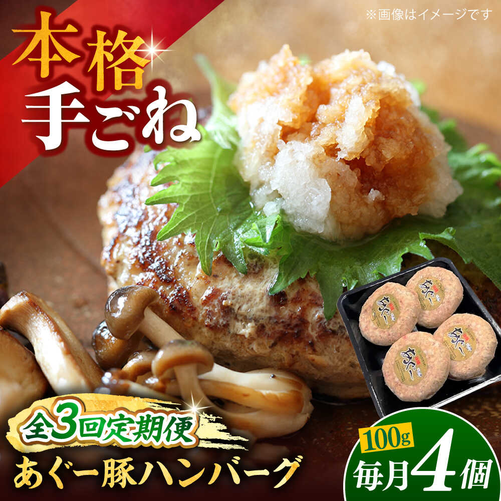 【ふるさと納税】【全3回定期便】沖縄県産あぐー豚ハンバーグセット 400g (100g×4個) 豚 ハンバーグ 冷凍 ギフト お取り寄せ 沖縄市 / お肉屋本店[BCAZ018]