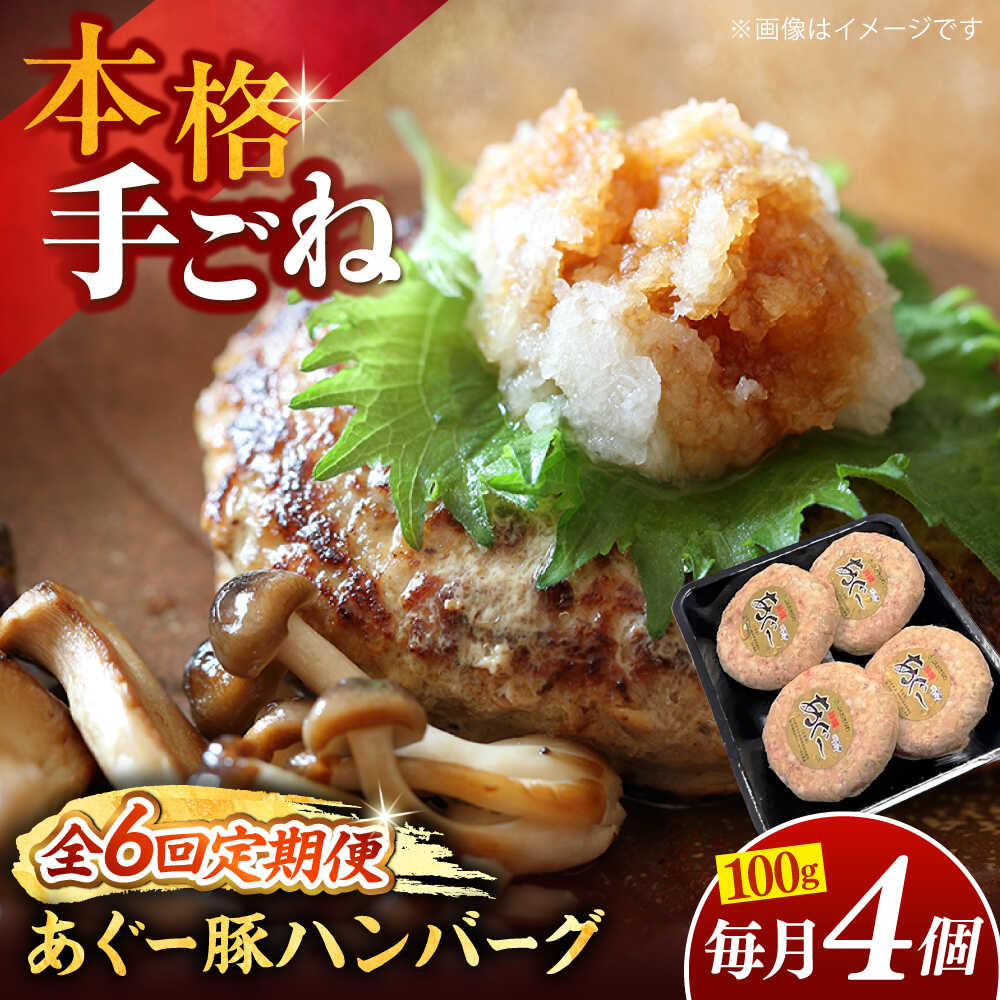 【ふるさと納税】【全6回定期便】沖縄県産あぐー豚ハンバーグセット 400g (100g×4個) 豚 ハンバーグ 冷凍 ギフト お取り寄せ 沖縄市 / お肉屋本店[BCAZ019]