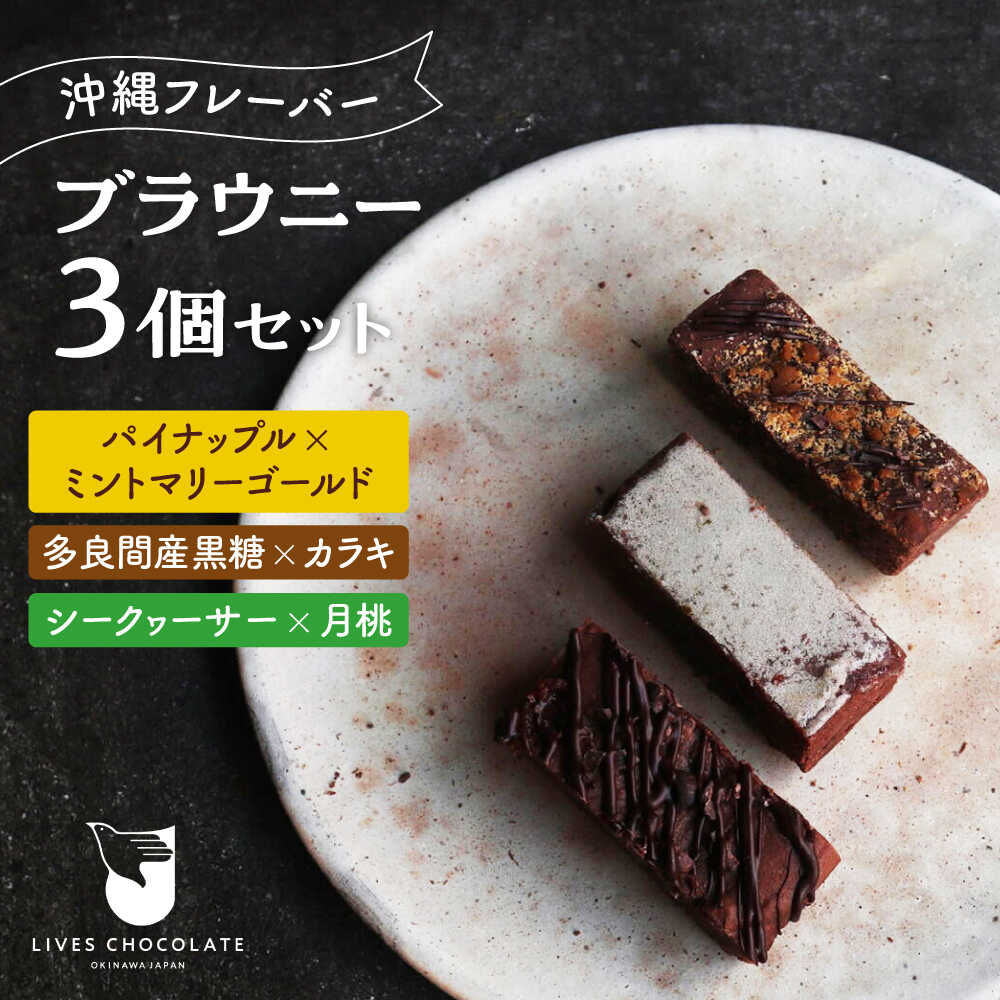 【ふるさと納税】ブラウニー 3個セット 沖縄フレーバー (パイナップルミントマリーゴールド ・ 黒糖カラキ ・ シークヮーサー月桃) 沖縄市 / Lives Chocolate[BCEI007]