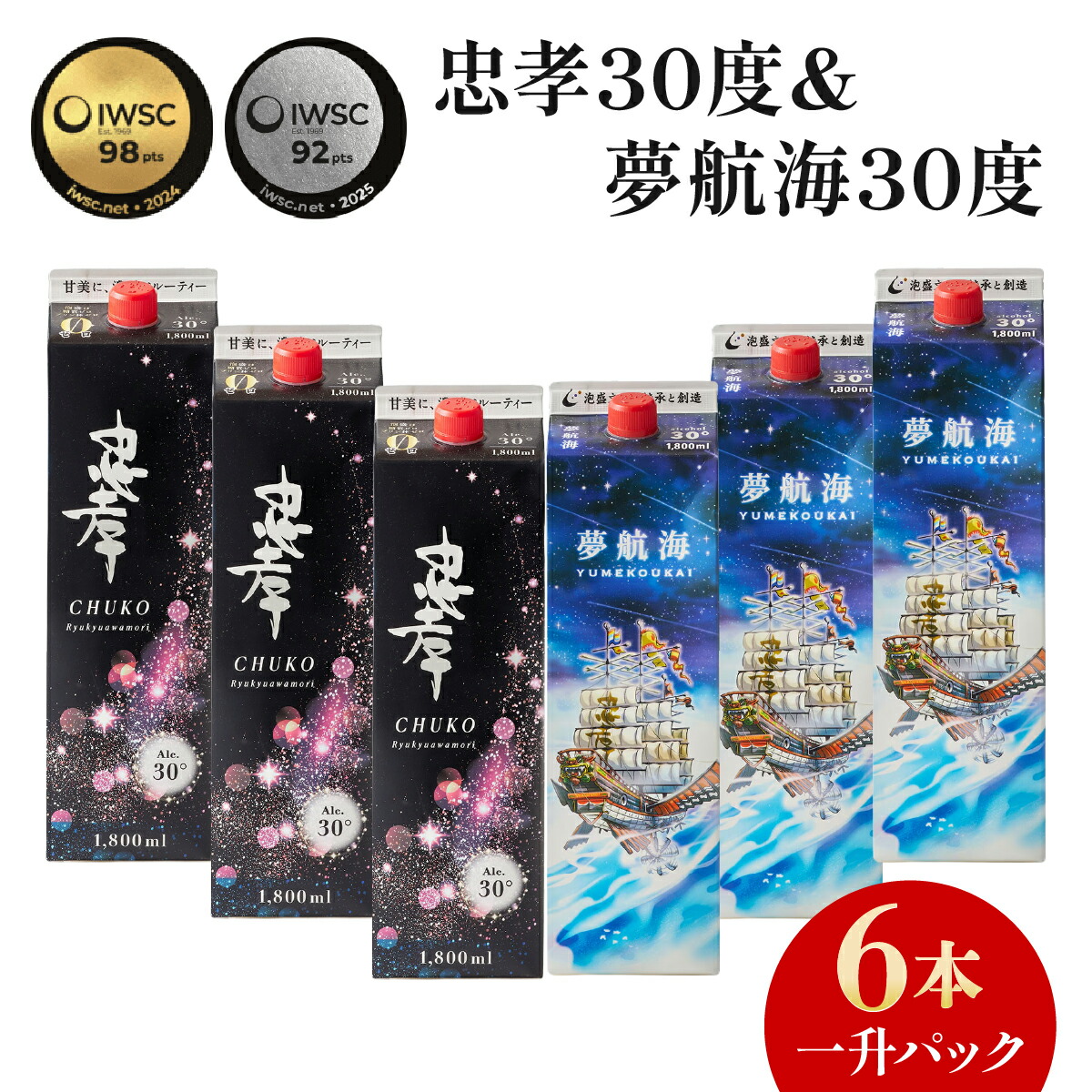 【ふるさと納税】忠孝30度＆夢航海一升パック 6本セット(BY013)