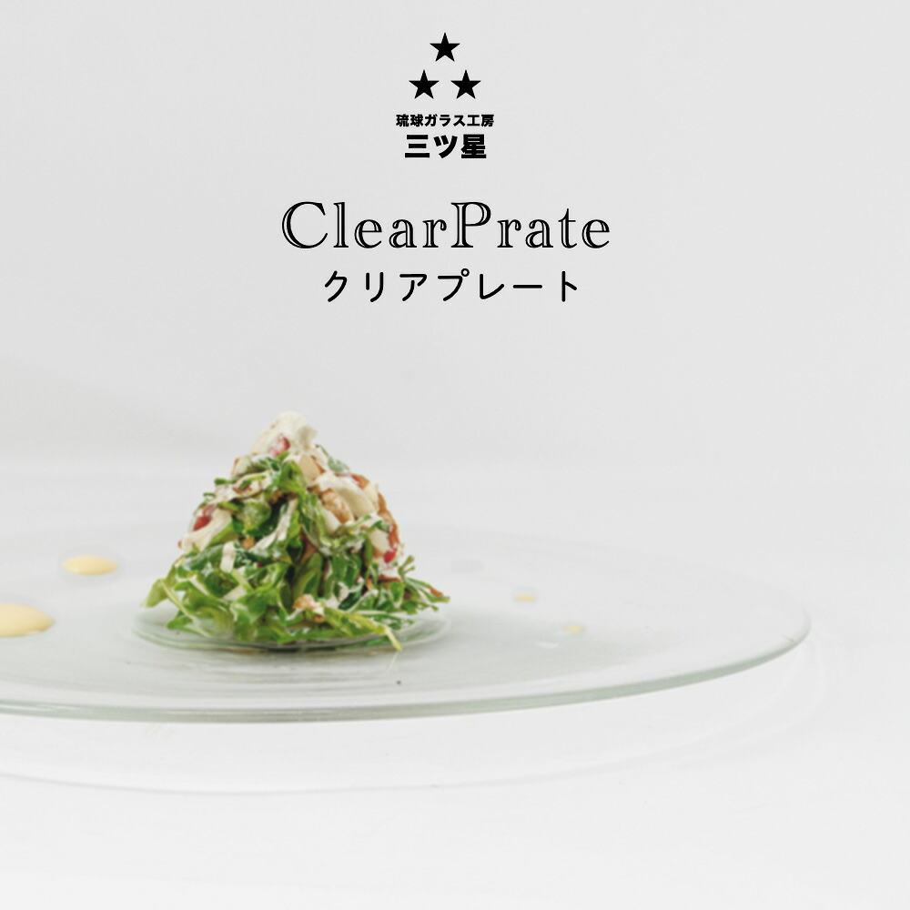 【ふるさと納税】琉球ガラス 三ツ星 クリアプレート 1枚 おしゃれ 手作り ガラス サラダ 魚料理 肉料理 スナック 沖縄 伝統工芸 吹きガラス うるま市 シンプル スタイリッシュ|沖縄県うるま市