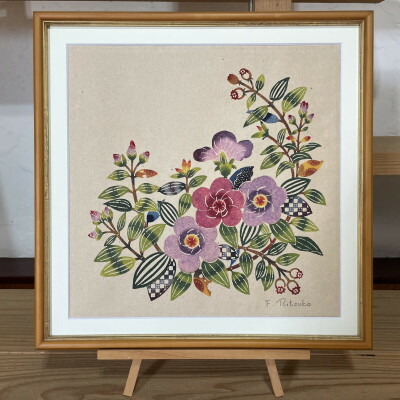 【ふるさと納税】芭蕉紙紅型染「沖縄の花」シリーズ〈野ぼたん〉37cm額【1361383】