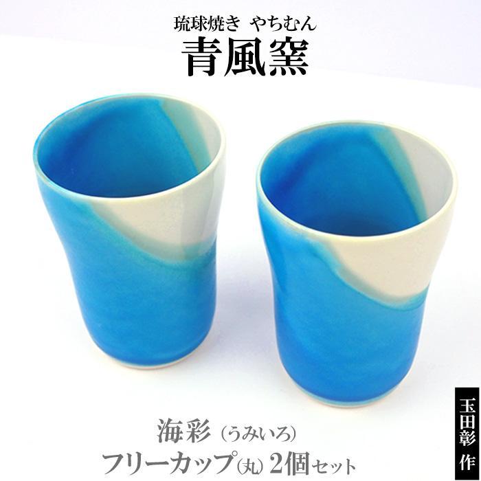 【ふるさと納税】【青風窯：玉田 彰作】海彩（うみいろ）無償性優勝杯（丸）2個 書き割り | 一般受け おすすめ 貨物輸送無料 やきもの 恩納村 海彩 うみいろ 沖縄 琉球 有りの実 陶器作り 差し上げ物 優勝杯 焼き物 陶器作り