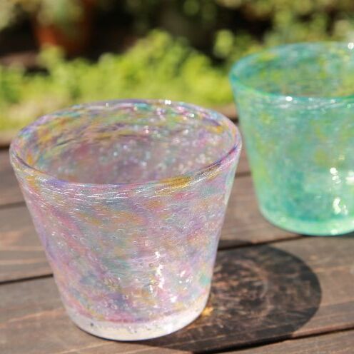 【ふるさと納税】【ガラス工房雫】泡花口広カップ＜ヒルギ＆ランタナ＞2個セット｜沖縄県読谷村 27,300円