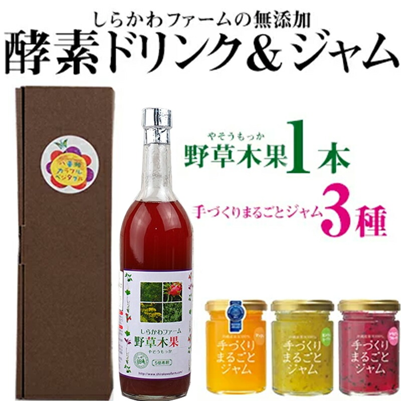 【ふるさと納税】＜しらかわファーム＞無添加酵素ドリンク「野草木果」＆ 無添加ジャム「手づくりまるごとジャム3種」-無添加 手作り 酵素 ドリンク 飲みやすい こだわり ジャム マンゴー ドラゴンフルーツ 果実100％ 詰め合わせ セット 沖縄県 八重瀬町