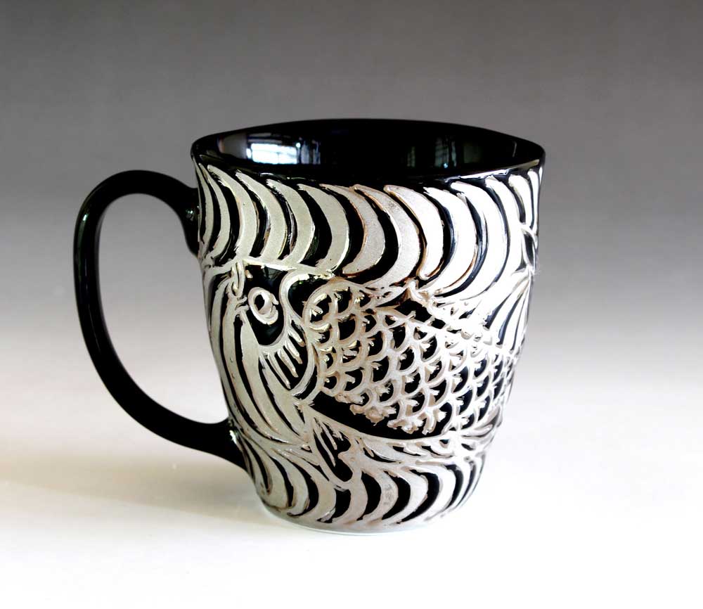 有田焼 為来り工芸 総手書き天目釉プラチナ色取り水筋鯉イラストマッグセラミック出産家 藤井錦彩 作 Odeftg Com