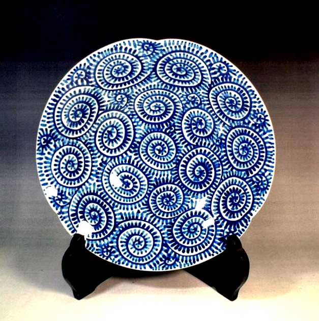 有田焼 染付蛸唐草文様器 陶芸作家 作 藤井錦彩