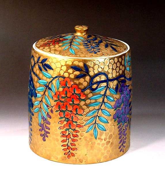 有田焼茶道具染錦先だつもの藤絵水指陶器作り絵書き 藤井錦彩 作