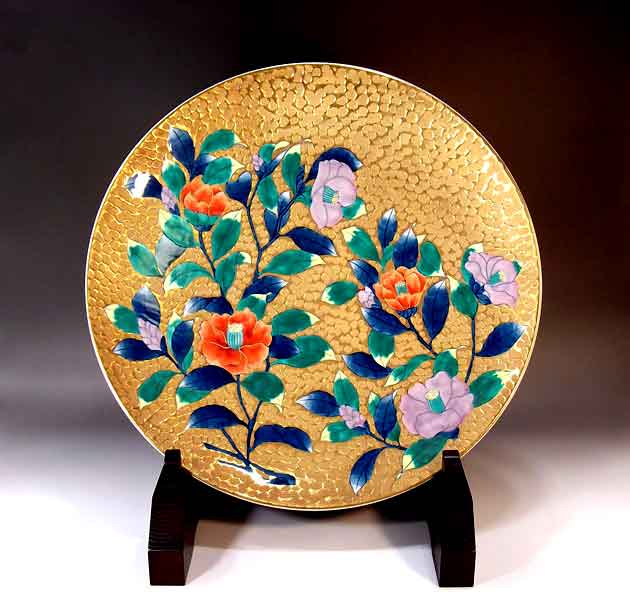 有田焼芸術品染錦先だつもの椿絵飾りつけお皿陶器作り絵書き 藤井錦彩 作