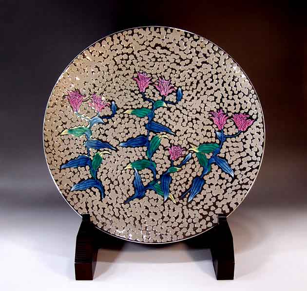 有田焼芸術品染錦プラチナ彩不如帰絵飾りつけお皿陶器作り絵書き 藤井錦彩 作