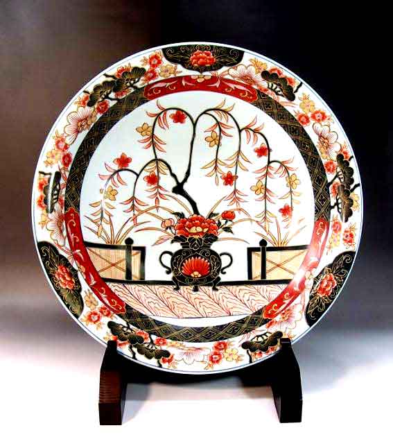 有田焼芸術品倣・古伊万里染錦金彩花籠絵飾りつけお皿陶器作り絵書き 藤井錦彩 作