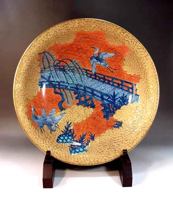 有田焼芸術品染錦金彩日本の首都文様飾りつけお皿陶器作り絵書き 藤井錦彩 作