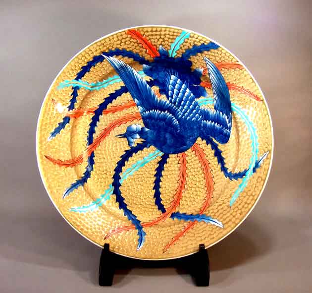 有田焼芸術品染錦先だつもの鳳凰絵飾りつけお皿陶器作り絵書き 藤井錦彩 作