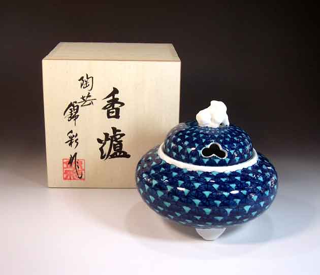 有田焼・伝統工芸染錦青海波文様香炉陶芸作家 藤井錦彩 作|有田焼陶芸家 藤井錦彩