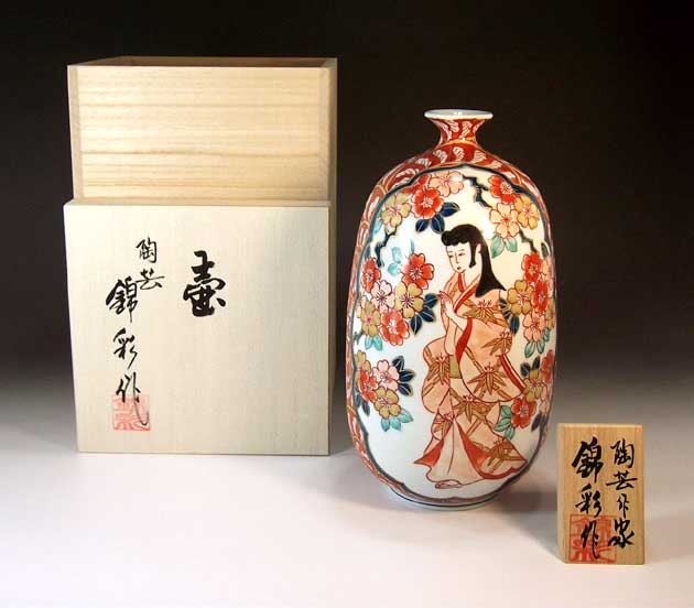 有田焼・言い慣わし芸術・総墨付き倣・古伊万里染錦金彩元禄もの言う花絵飾りつけ花立て陶器作り絵書き 藤井錦彩 作
