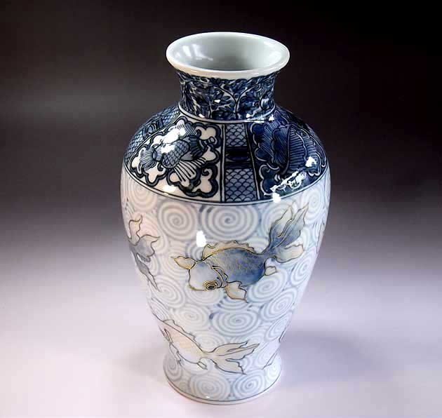 有田焼 因習アート 総手描き従来染付金魚イラストデコレーション花瓶陶物著作り画伯 藤井錦色取 作 Bestglycol Com