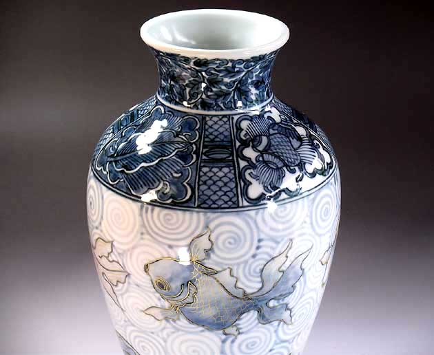 有田焼 因習アート 総手描き従来染付金魚イラストデコレーション花瓶陶物著作り画伯 藤井錦色取 作 Bestglycol Com