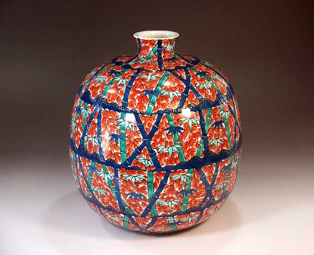 有田焼・言い慣わし芸術・総手書き染錦金彩竹林絵飾りつけ花立て陶物作り執筆者 藤井錦彩 作