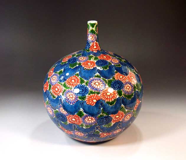 有田焼・伝統工芸・総手描き染錦金彩菊園図飾り花瓶陶芸作家 藤井錦彩 作｜有田焼陶芸家　藤井錦彩 108,900円