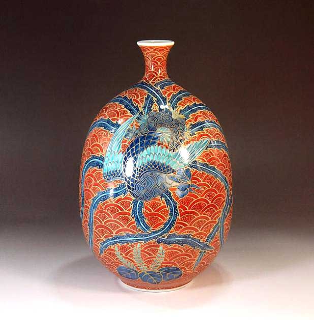 有田焼・伝統工芸・総手描き染錦金彩青海波鳳凰絵飾り花瓶陶芸作家 藤井錦彩 作｜有田焼陶芸家　藤井錦彩 132,000円