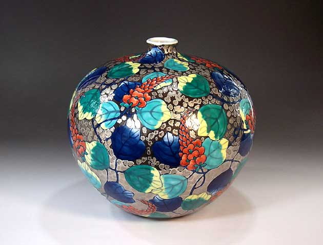 有田焼・言い慣わし芸術・総墨付き染錦プラチナ彩葛絵飾りつけ花立て陶器作り絵書き 藤井錦彩 作