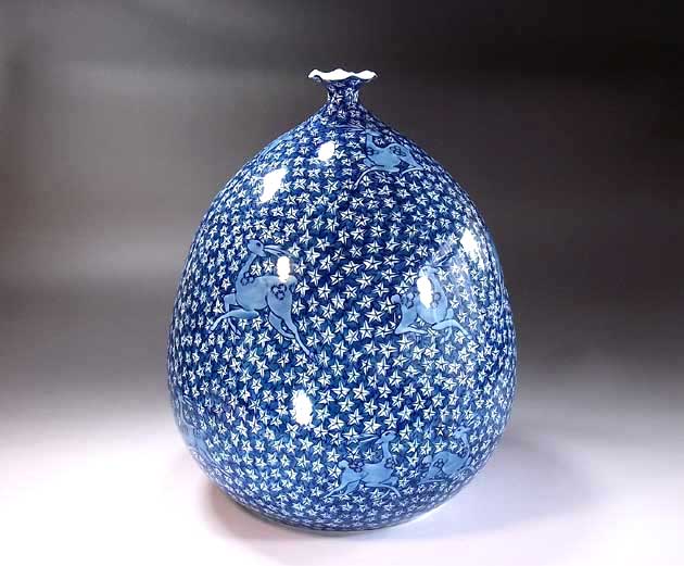 有田焼・言い慣わし芸術・総墨付き染付鹿槭樹絵飾りつけ花立て陶物作り文筆家 藤井錦彩 作
