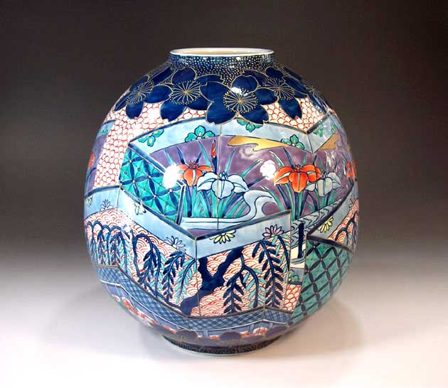 有田焼・言い慣わし芸術・総墨付き染錦金彩元禄屏風絵飾りつけ花立て陶器作り絵書き 藤井錦彩 作