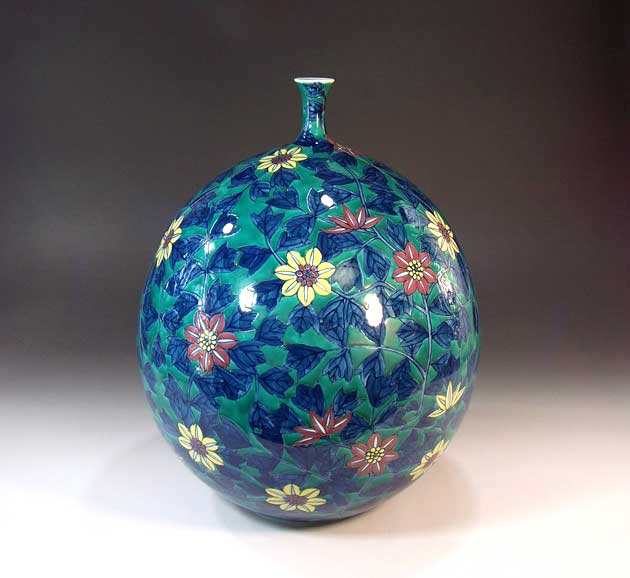 有田焼・言い慣わし芸術・総墨付き色鍋島表現スタイル鉄線花絵飾りつけ花立て陶器作り絵書き 藤井錦彩 作