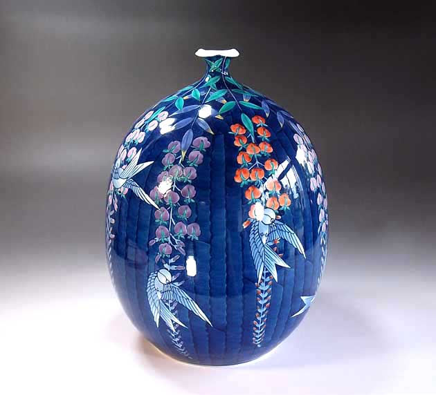 有田焼・言い慣わし芸術・総墨付き色鍋島表現スタイル藤燕絵飾りつけ花立て陶器作り絵書き 藤井錦彩 作